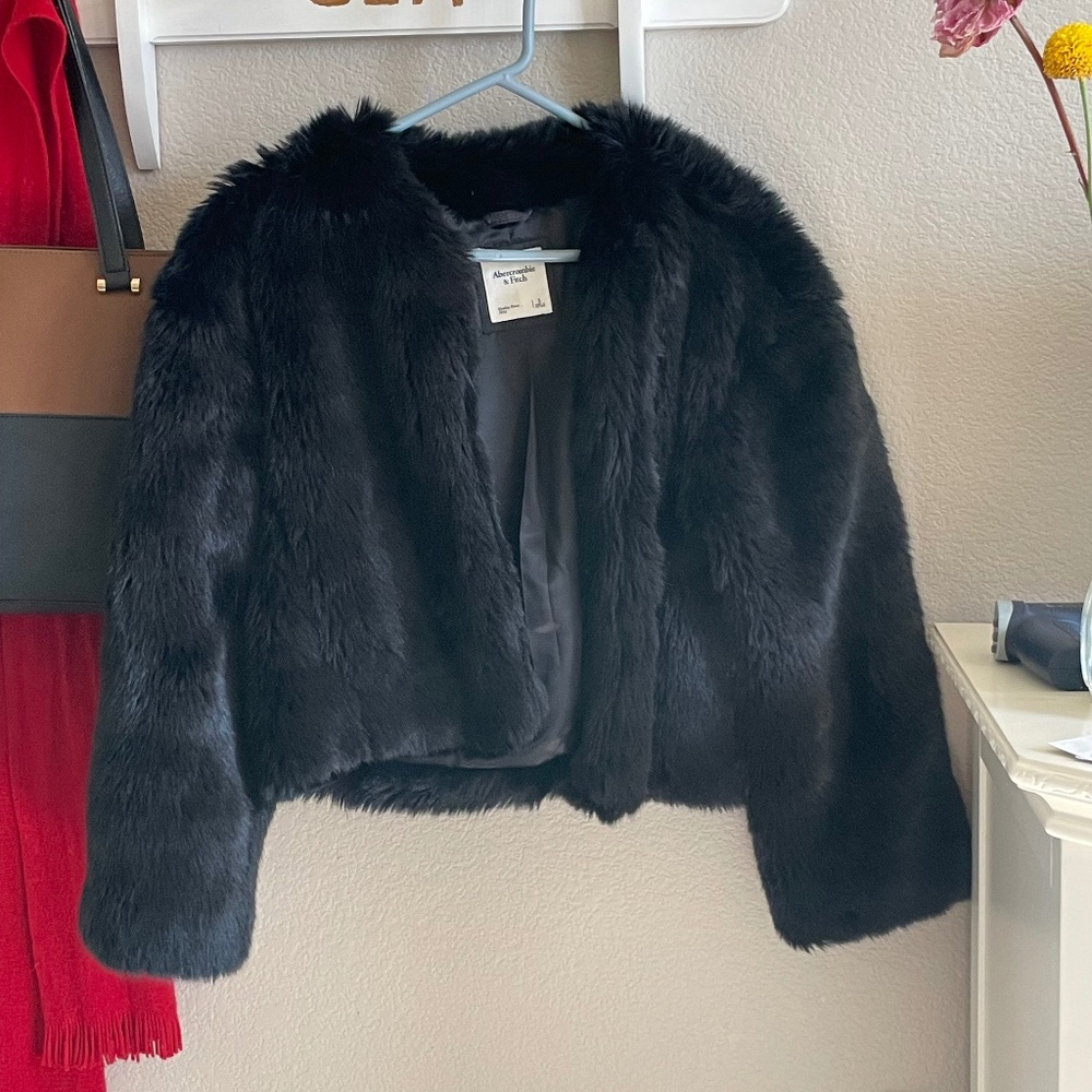 Abercrombie and Fitch Black Faux Fur Jacket